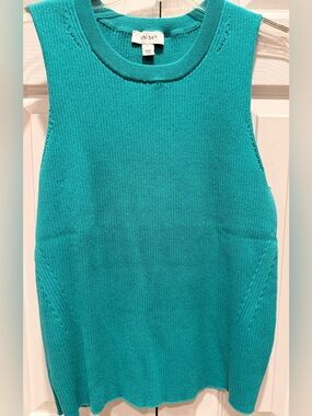 ON·34TH Teal Ribbed Sleeveless Knit Pullover Green Size Large